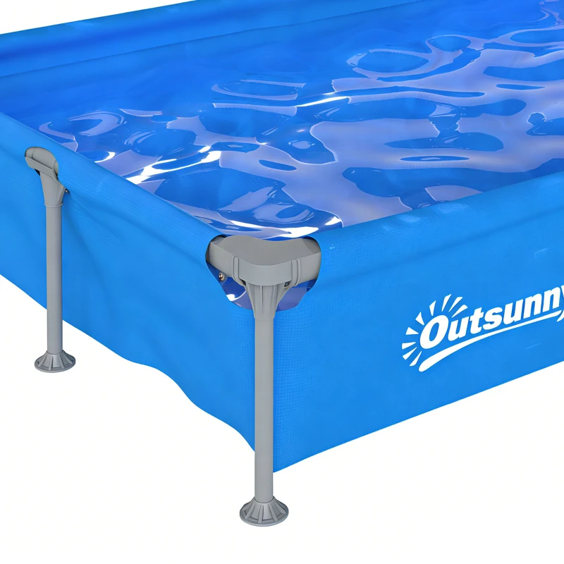 Outsunny Metal Frame Swimming Pool, Rectangular Above Ground Frame Pool with Repair Patch, 229 x 160 x 43 cm, Blue