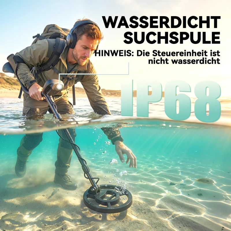 Outsunny Metaaldetector IP68 Waterdicht Metalenzoeker met 3 Modi, Koptelefoon, Schep, Spoel, LCD-scherm, 7 cm Detectiediepte