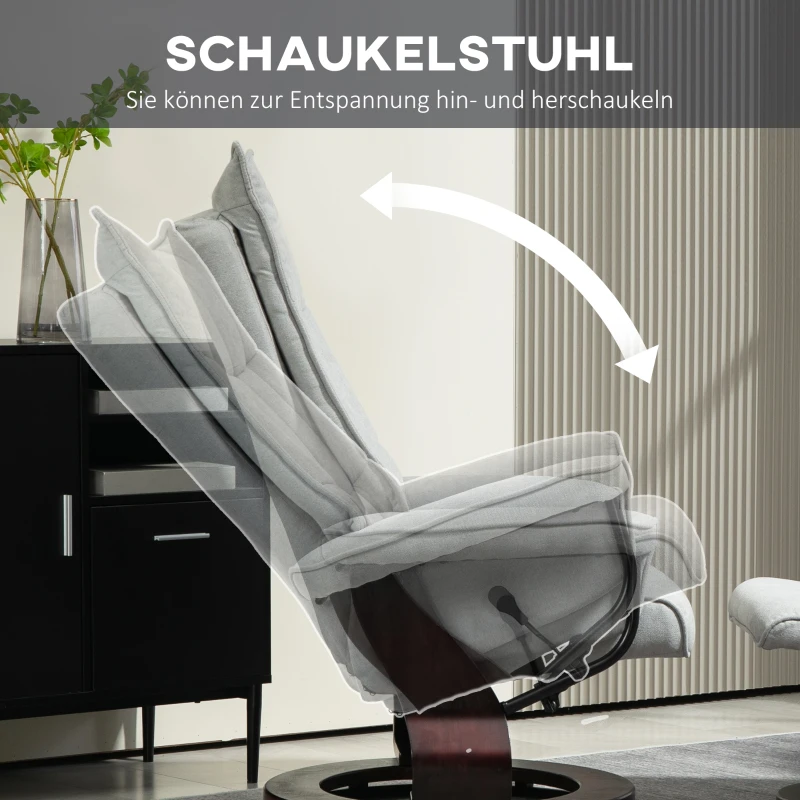 HOMCOM Relaxfauteuil met hocker, draaibaar, fluweellook, verstelbare rugleuning, tot 150 kg, Grijs