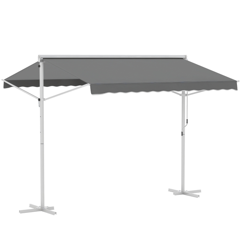 Outsunny Staande luifel met knikarm tuinluifel luifel zwengel grijs 2,95 x 2,94 m