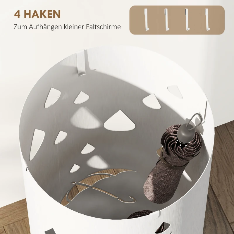 HOMCOM Schirmständer, Stahl, Säulenform, Herausnehmbares Bodenfach, Ø17 x 41H cm, Weiß