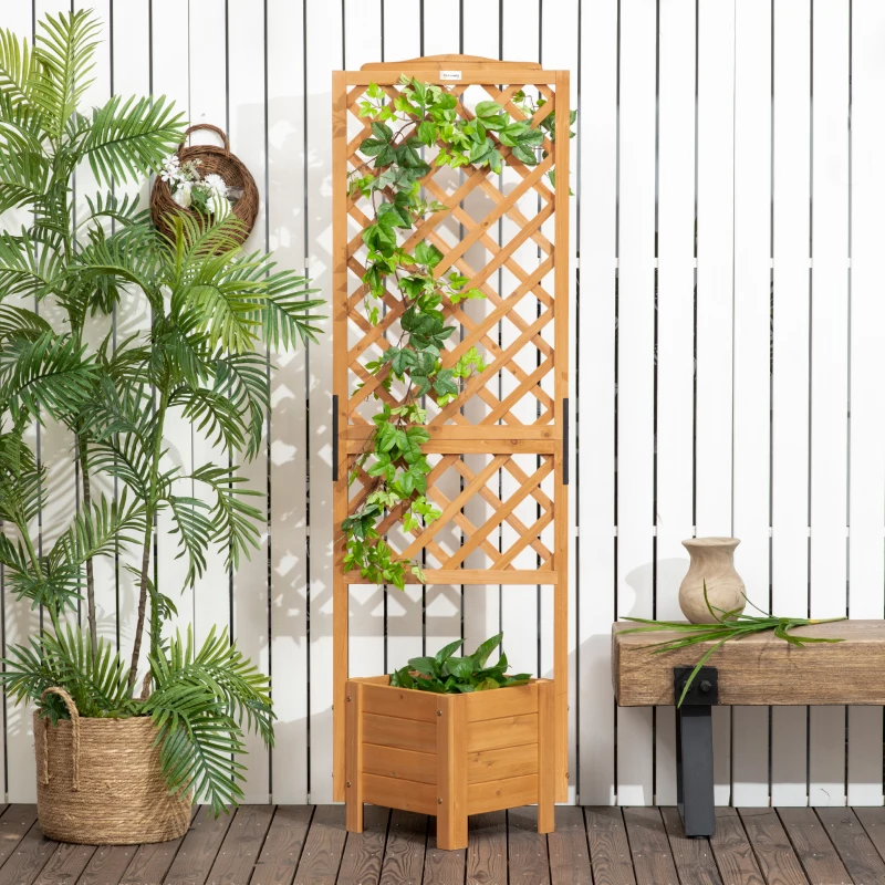Outsunny Jardinière avec treillis sur pieds pour plantes - dim. 54,5L x 52l x 180H cm - Bois Sapin pré-huilé