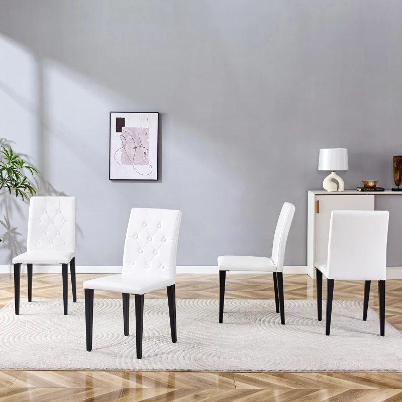 Lot de 4 chaises de salle à manger, style luxe européen, patins antidérapants et silencieux, 42x46x89 cm, Blanc+Noir