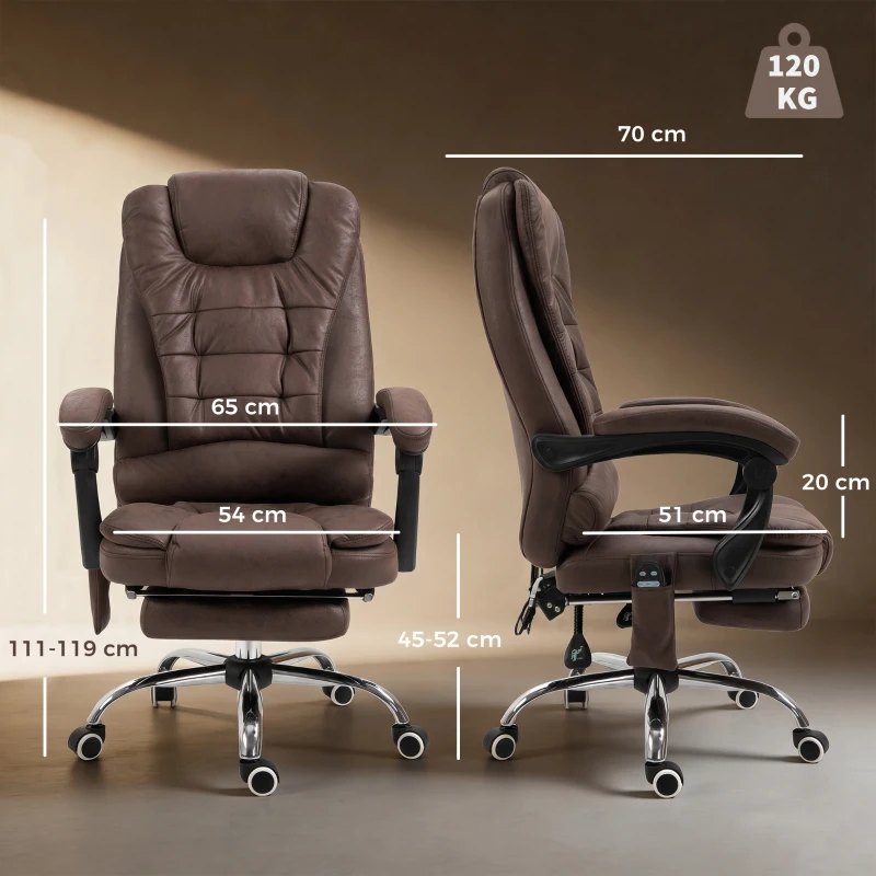 Vinsetto Massagebureaustoel met Lig- & Verwarmingsfunctie, Draaibaar, Ergonomisch, tot 120 kg, Bruin(m-3)