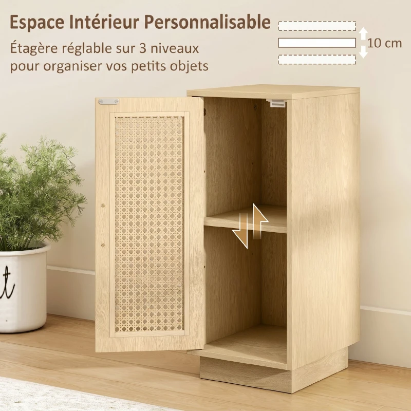 HOMCOM Lot de 2 Tables de Chevet, Étagère Réglable et Porte en Résine Tressée, Style Bohème, 25 x 30 x 60 cm, Bois Naturel