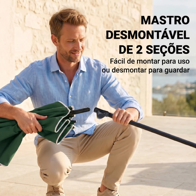 Outsunny Chapéu de Sol Retangular de Jardim 198x130x240cm Chapéu de Sol de Alumínio com Função de Inclinação para Terraço Pátio Exterior Verde