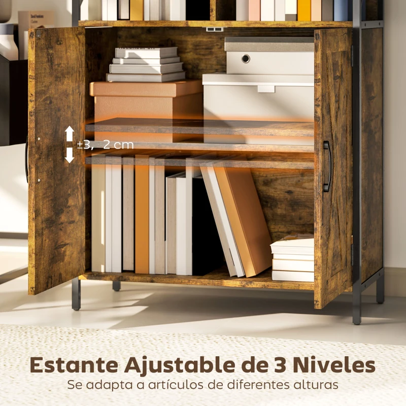 HOMCOM Estantería de Libros con 6 Compartimentos Abiertos y Estante Ajustable para Salón Oficina 75x34x172 cm Marrón Rústico