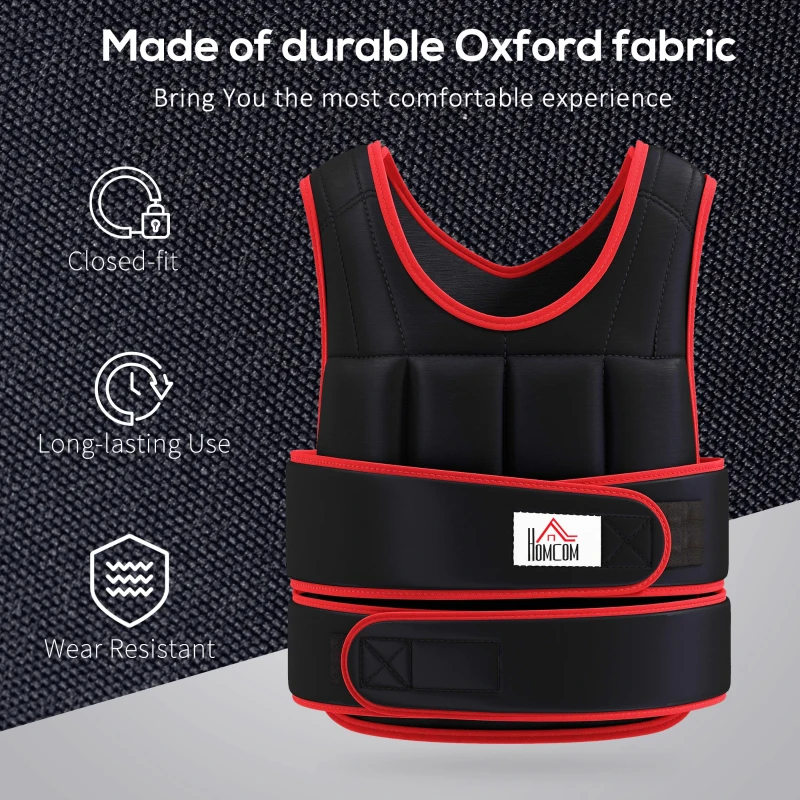 HOMCOM 15kg Weighted Vest for Running, Cardio & Home Training, Adjustable Running Weight Vest with 38 Weight Bags for Men and Women, Boost Strength, Endurance & Cardio Performance, Black and Red