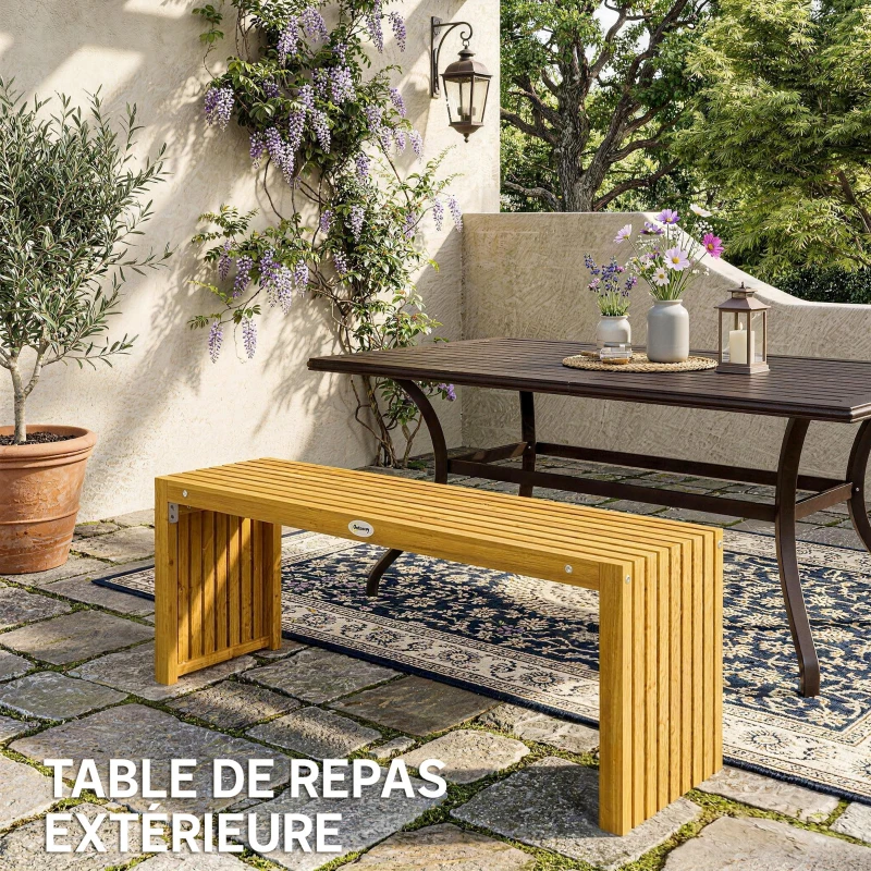 Outsunny Banc de Jardin en Bois d'Acacia sans Dossier 2 Places, Assise à Lattes Effet Bois, 110x30x45cm, Bois naturel