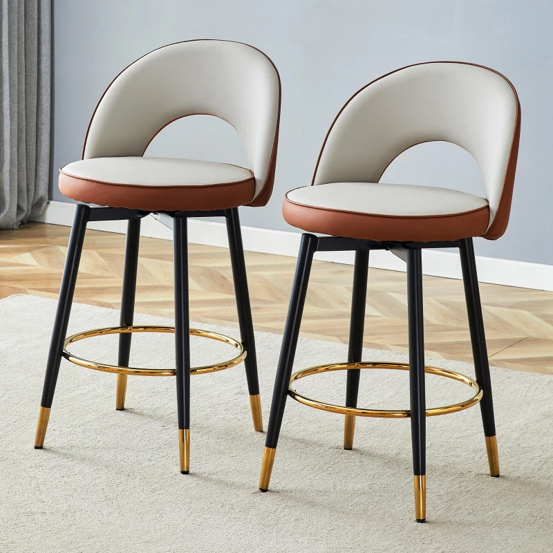 Tabouret de bar pivotant 360°, design moderne, structure métal, lot de 2, 47,40x44,00x92,00 cm, Gris clair