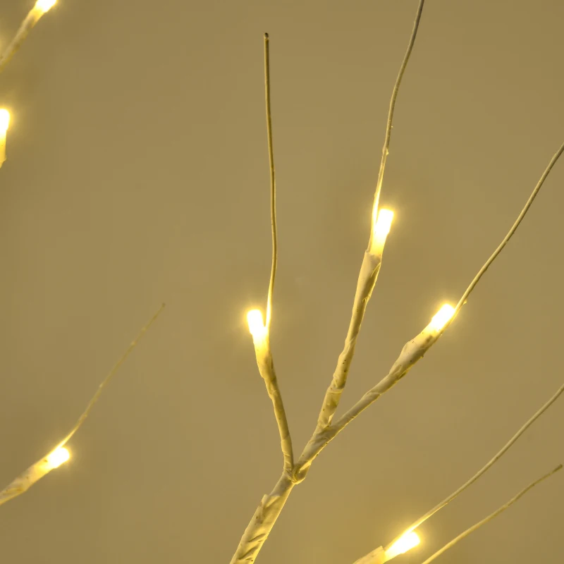 HOMCOM Kunstboom, Kunstberk met LED-Verlichting, Warmwit, Realistische, Witte Bast, 17L x 17B x 120H cm(m-8)