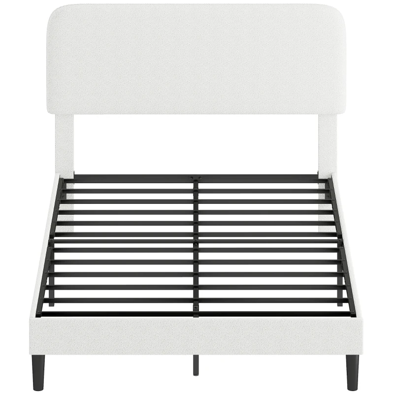 HOMCOM Eenpersoonsbedframe met teddy-fleece hoofdbord, metalen bedframe, eenvoudige montage, wit