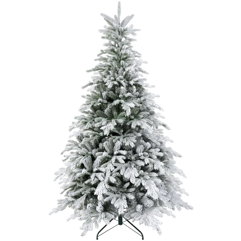 HOMCOM Kunstkerstboom 180 cm met sneeuw, 1321 takken, kerstdecoratie inclusief metalen standaard voor binnen