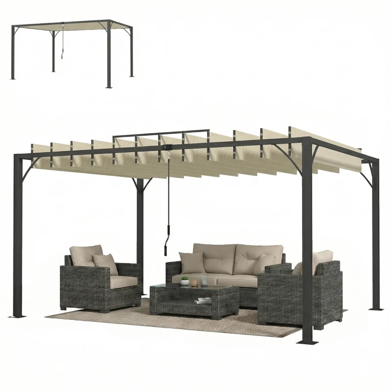 Outsunny Pérgola 390x2 para Jardim com Desenho de Lâminas Superiores Giratórias até 135° Proteção UV 50+ para Pátio Terraço Creme