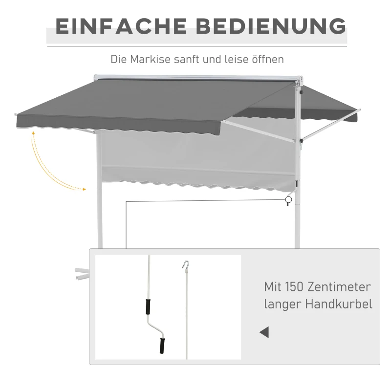 Outsunny Staande luifel met knikarm tuinluifel luifel zwengel grijs 2,95 x 2,94 m