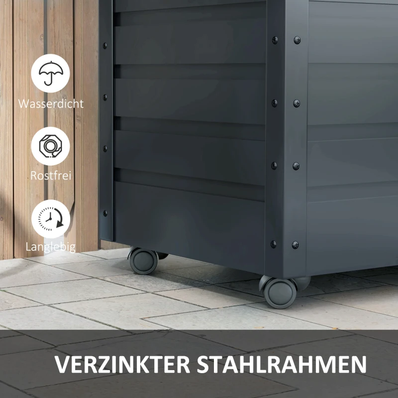 Outsunny Buiten Opbergbox Tuinkist Kussenbox, weerbestendig, 4 Wielen, 100 cm x 62 cm x 65 cm, Donkergrijs(m-5)
