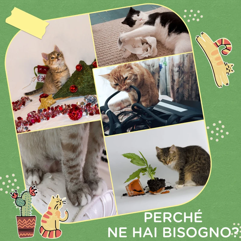 PawHut Albero per Gatti a forma di Cactus con Tiragraffi e 2 Palline da Gioco, 35x31x55.5 cm, Verde e Bianco