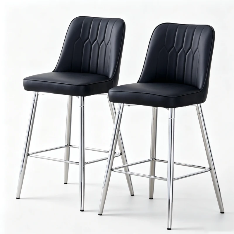 Lot de 2 tabourets de bar hauteur, design moderne et confortable, dossier incurvé et repose-pieds, 42x45x100 cm, Noir+Argenté