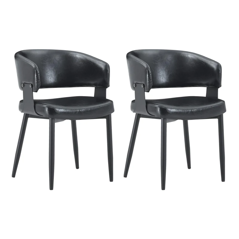 Lot de 2 chaises de salle à manger style mid-century, design tonneau, haute densité ergonomique, 46.5x48x77.3 cm, Noir