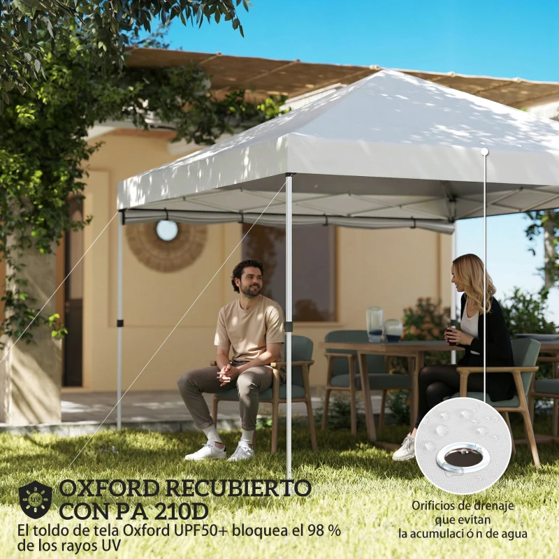 Outsunny Carpa Plegable Pop-up 3x3 m con Pared Lateral UPF50+ Altura Ajustable Empuje Central Bolsa de Transporte Blanco