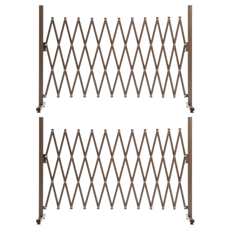 Outsunny Set of 2 Expanding Garden Fencc, Aluminium Freestanding Foldable Picket Fence, 300cmx103.5 cm, Dark Brown
