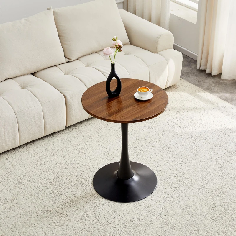 Table d'appoint ronde, style mid-century, pieds antidérapants, usage multifonction, 60x60x72 cm, Noyer