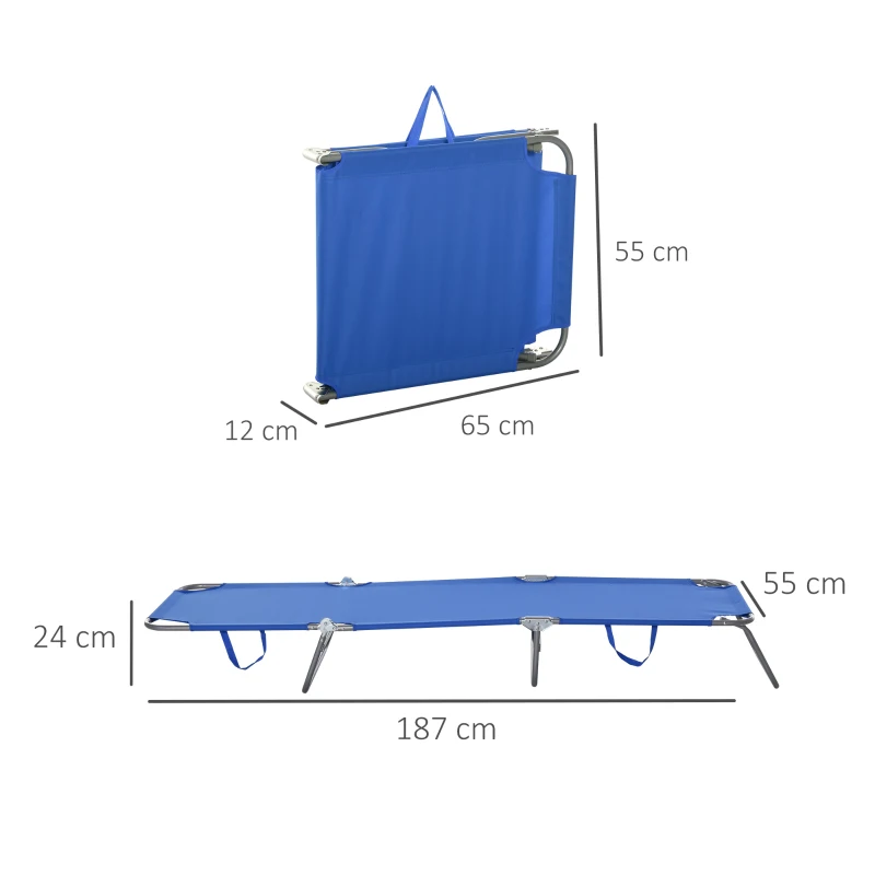 Outsunny Opvouwbare ligstoel met verstelbare rugleuning, roestvrij metalen frame, 187 x 55 x 24, Blauw