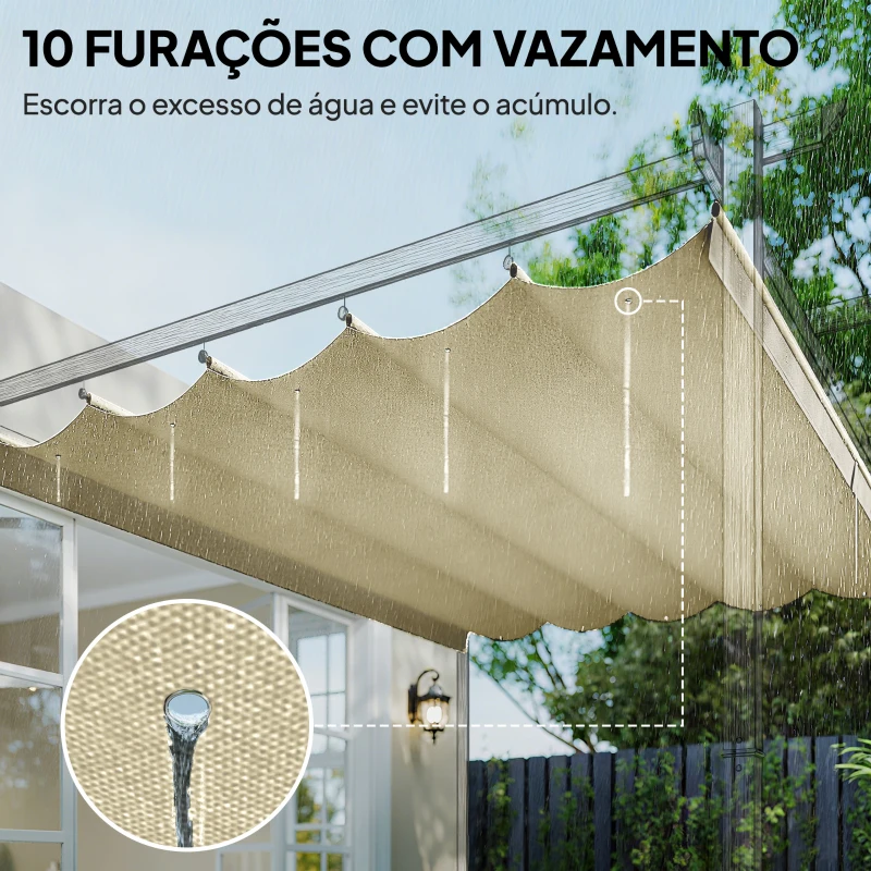 Outsunny Cobertura para Pérgola 3,5x2,5 m Teto de Substituição Retrátil para Pérgola com 10 Orifícios de Drenagem Creme