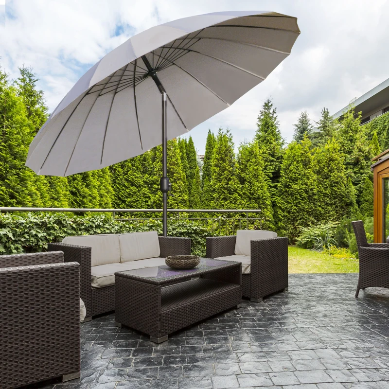 Outsunny Ombrellone da Giardino e Terrazza 2.5x2.5 m a Manovella con 18 Stecche e Inclinabile, Grigio