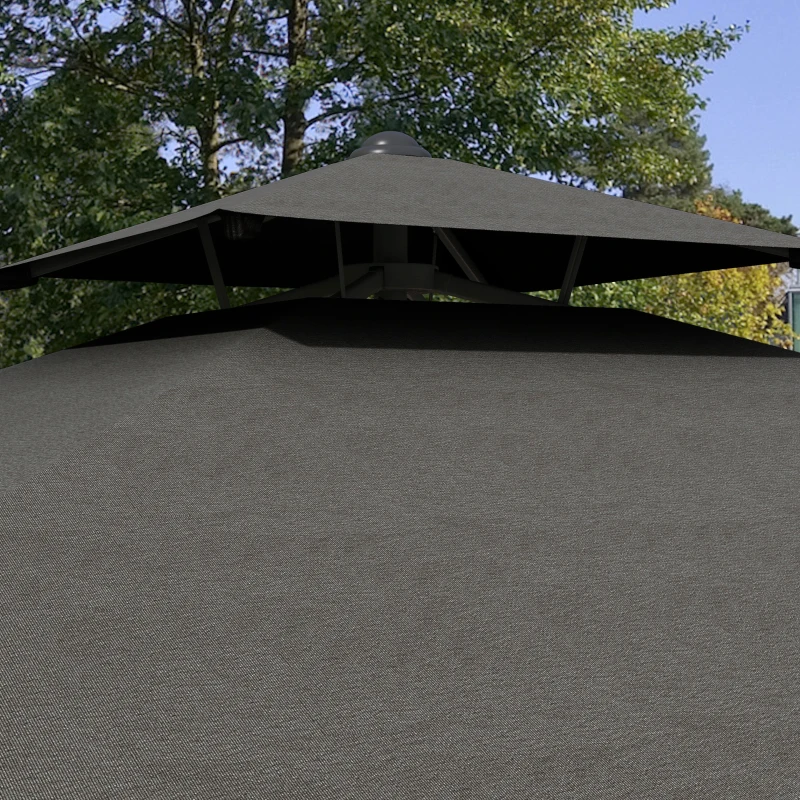 Outsunny Tuinparasol, zweefparasol, decoratieve rand, ventilatiedak, metalen frame, 2,4x2,4x2,6m, donkergrijs