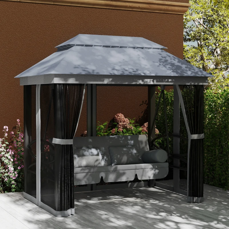 Outsunny 3 Seater Swing Chair Hammock Gazebo Lounger Cushioned Seat Waterproof Grey
