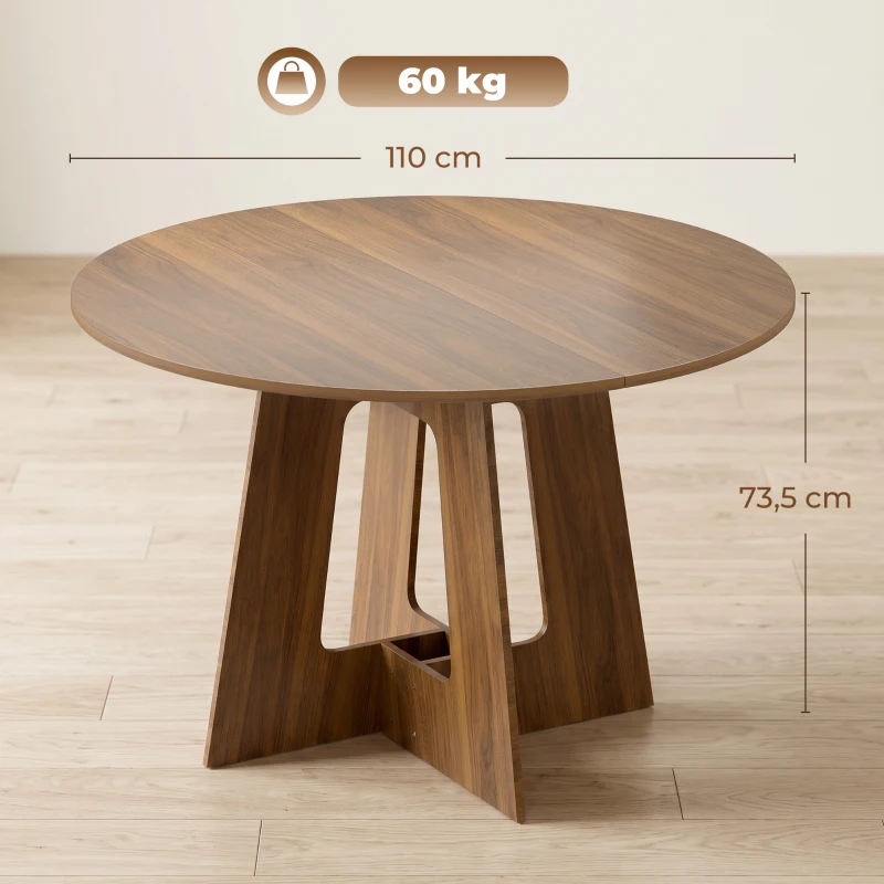 HOMCOM Table à manger ronde pour 4 personnes, Ø 110 x 73,5 cm, table de cuisine avec base croisée, marron