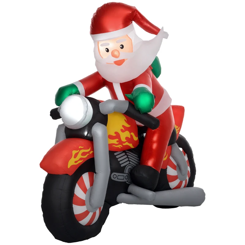 Outsunny Kerstman op motor, Tuindecoratie, LEDs, opblaasbaar, weerbestendig, 180 x 95 x 170 cm