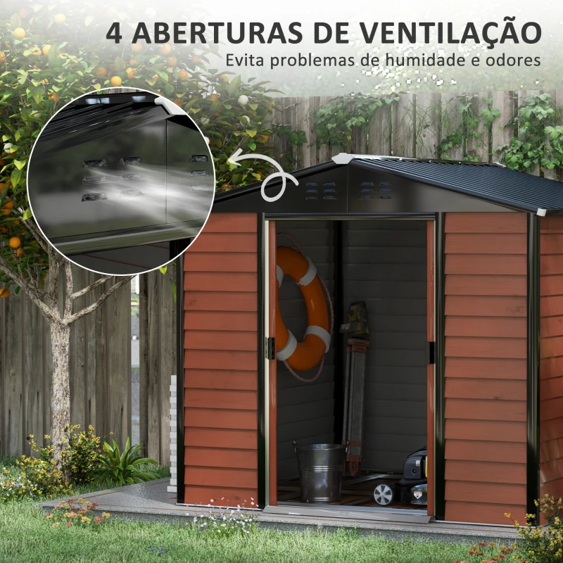 Outsunny Abrigo de Jardim Exterior 4,4 m² 240x206x198 cm Abrigo de Jardim com Porta de Correr e Fechadura  Teca