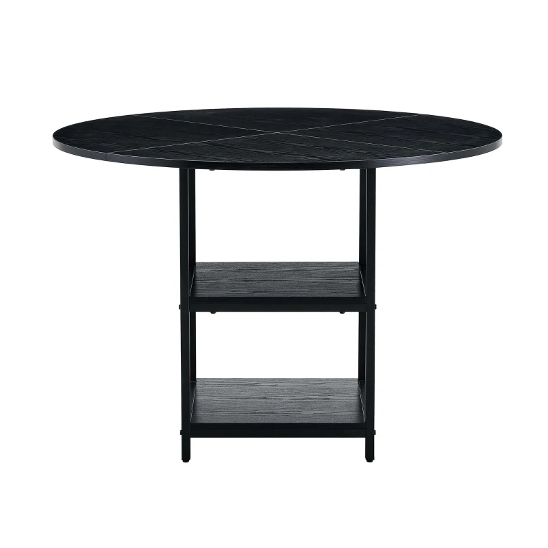 Table ronde 107 cm de diamètre, design industriel élégant, pour 2–4 personnes, 107x107x75 cm, Noir
