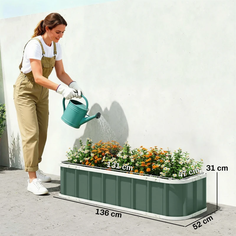 Outsunny Hoogbed staal, plantenbak met kliksluitingen omgevouwen rand kweekbak 136 x 52 x 31 cm lichtgroen