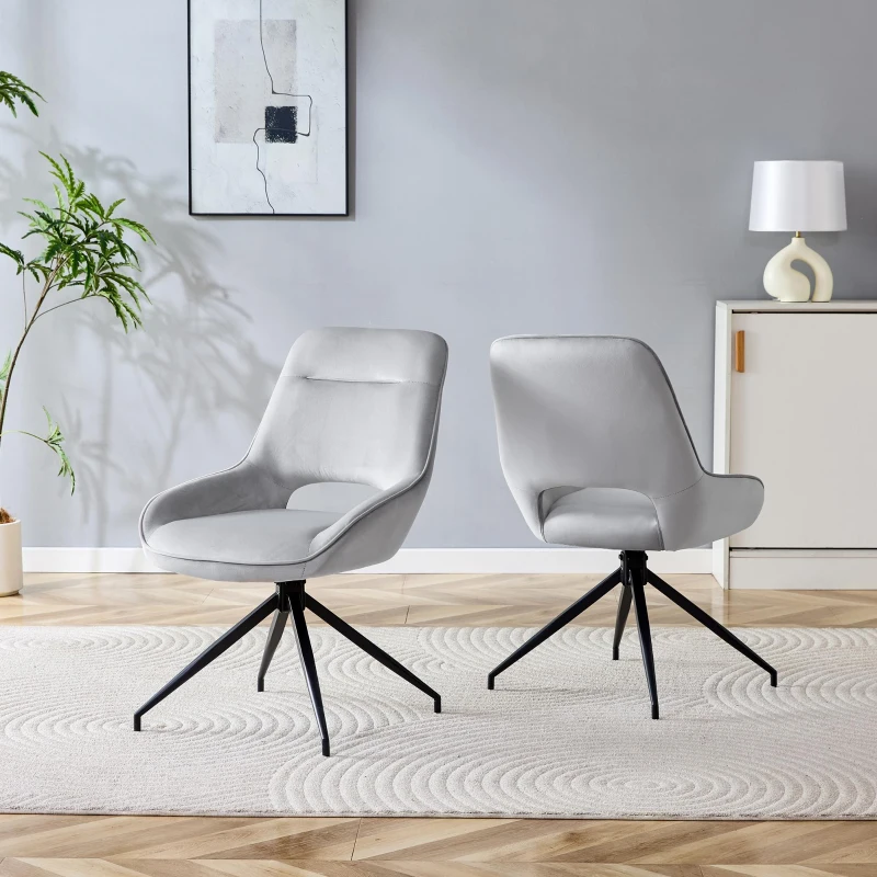 Chaise de salle à manger pivotante 360°, accoudoirs, patins réglables antidérapants, 50x50x87 cm, Gris clair