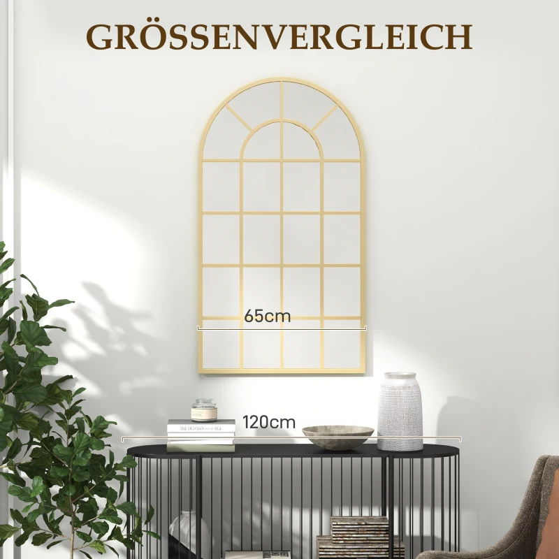 HOMCOM Wandspiegel, Raamontwerp, Garderobespiegel, Metalen Frame, 110 x 62 cm, Goud