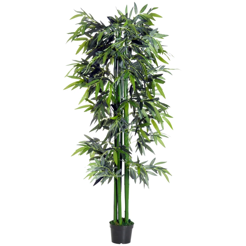Outsunny Kunstplant - Kunstmatige Bamboe Plant 20 cm x 20 cm x 180 cm, Groen + Zwart