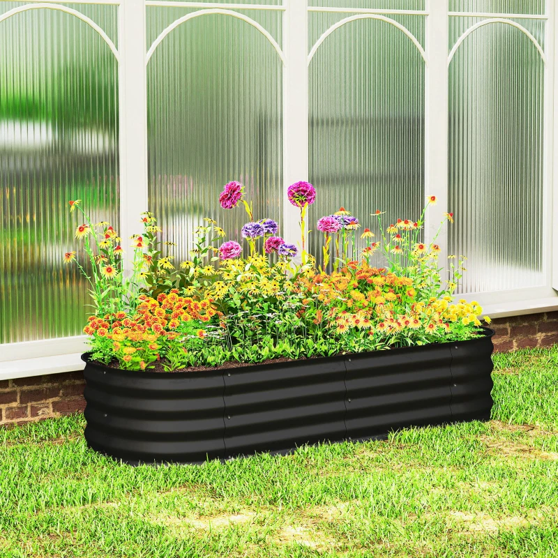 Outsunny Galvanised Raised Garden Bed, Metal Planter Box with Safety Edging, for Flowers, Herbs, Succulents, Black