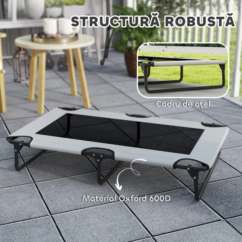 PawHut Pat pentru Câini Mari, Pliabil, cu Material din Plasă, de Interior și Exterior, 107x61x20 cm, Gri Deschis