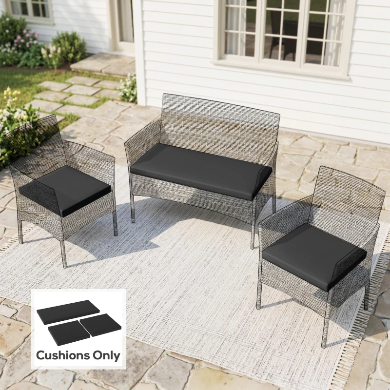Outsunny Outdoor Seat Cushion Pads for Rattan Furniture, 3 PCs Garden Furniture Cushions, Black