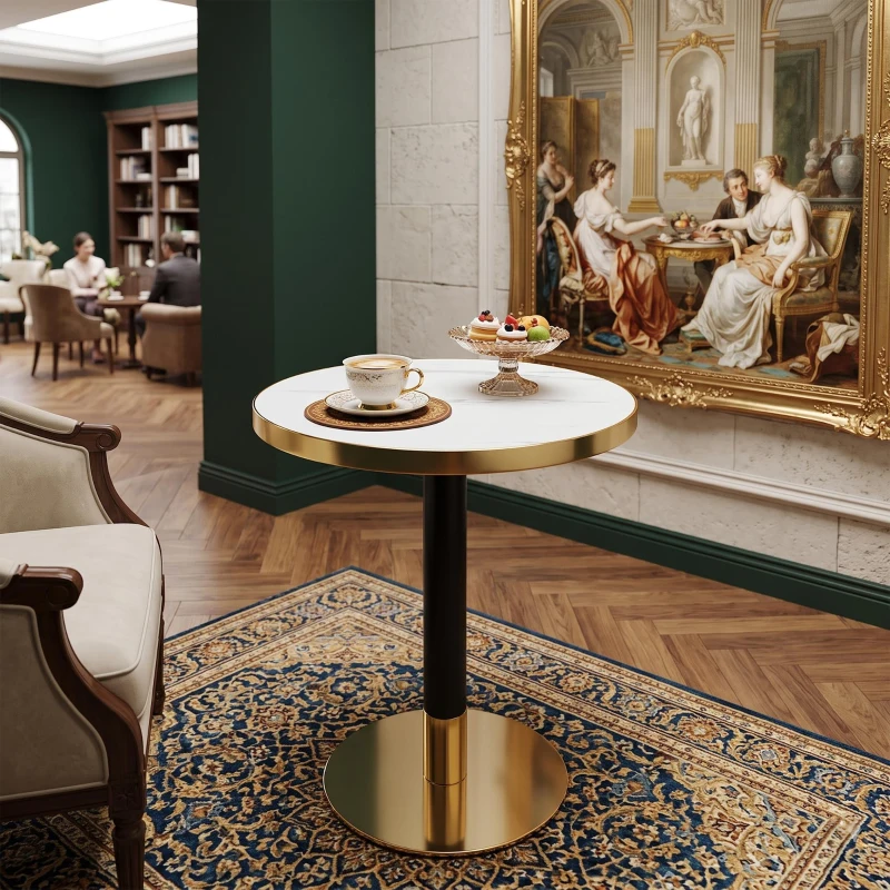 Table d'appoint ronde, plateau anti-rayures facile à nettoyer, 60x60x74 cm, Blanc