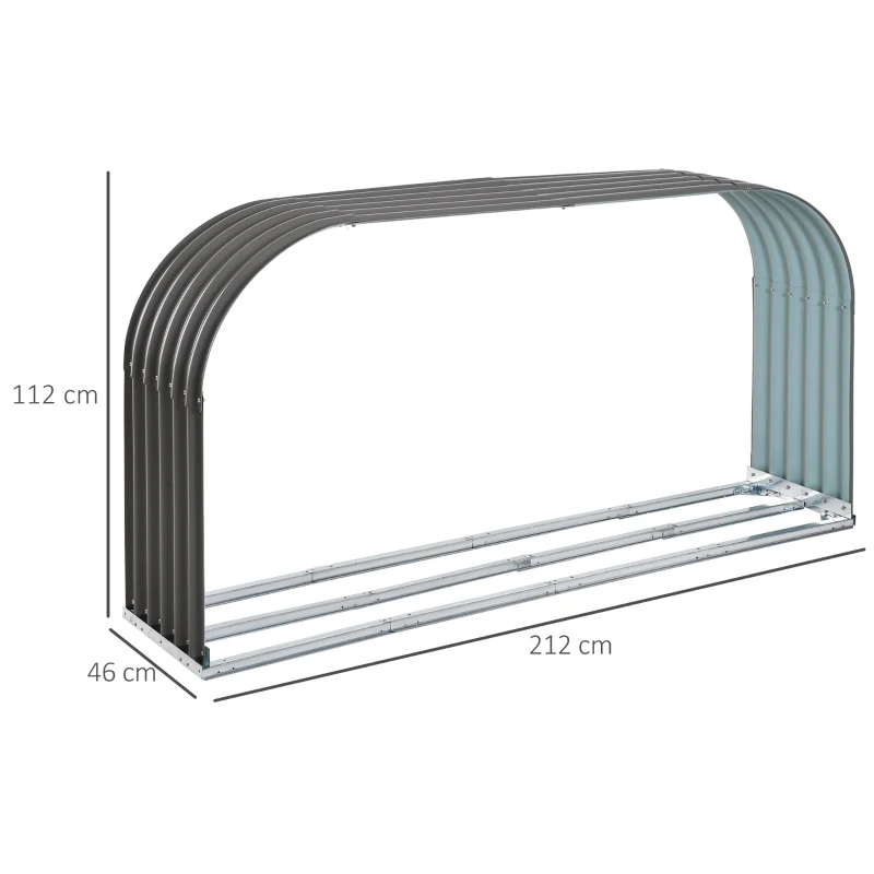 HOMCOM Stockage de bûches abri à bûches extérieur 212L x 40l x 111H cm surface sol 0,85 m² toit voûté acier galvanisé gris