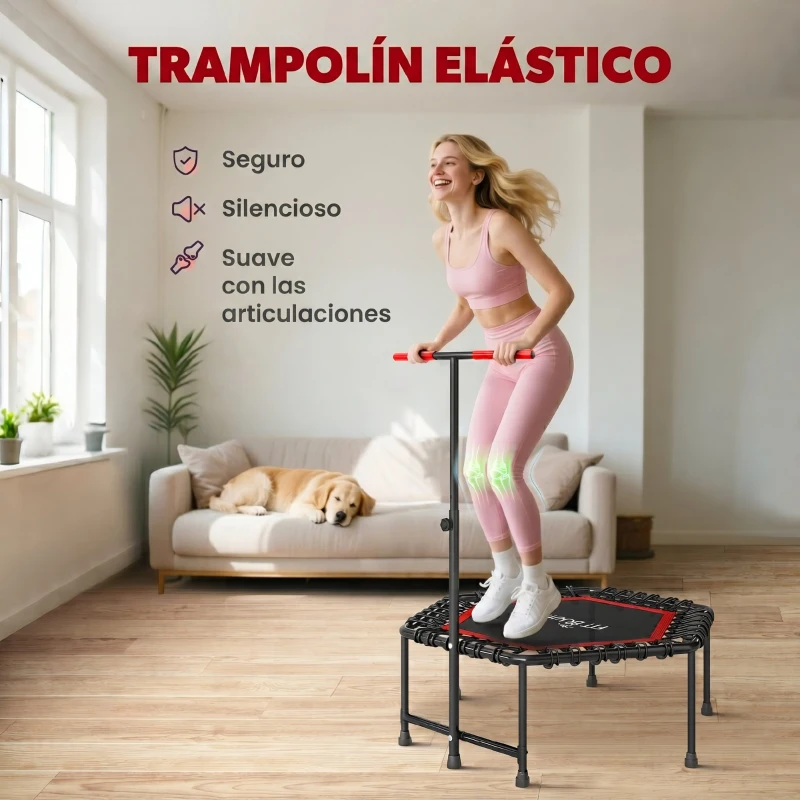 SPORTNOW Trampolín de Fitness 114x114x132 cm con Mango Ajustable de 3 Niveles y Marco de Acero Rojo