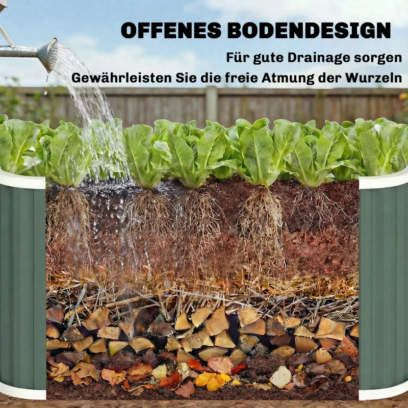 Outsunny Verhoogd Plantenbed Metalen 136 x 53 x 61 cm Diep Tuinbak met Beschermranden Plantenetiketten Handschoenen Open Bodem
