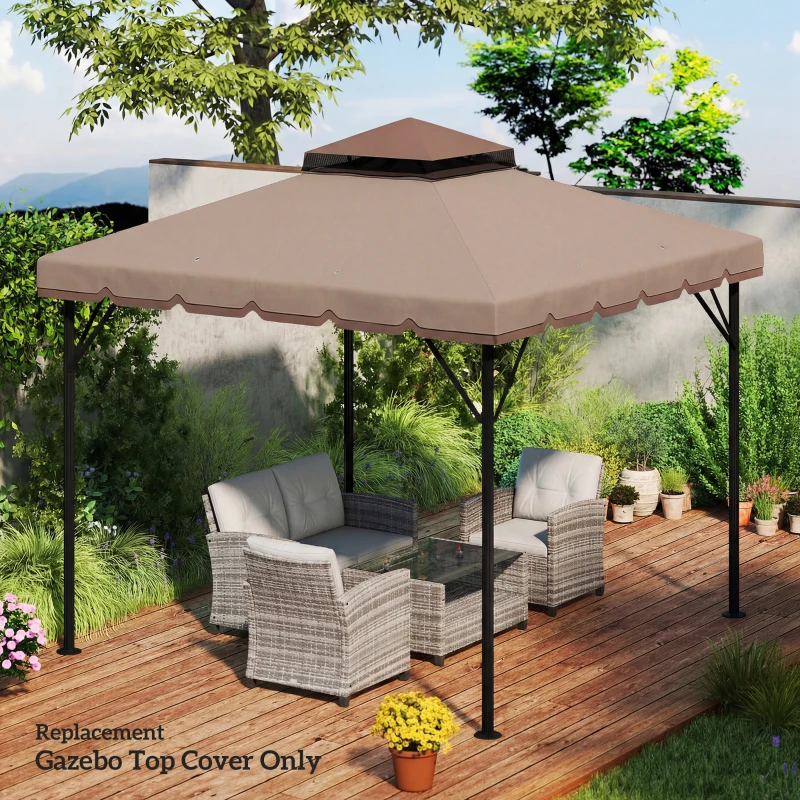 Outsunny Toldo de Substituição 3x3 m com Teto Duplo Orifícios de Drenagem e UPF 30+ Apenas Toldo NÃO Inclui Estrutura Caqui