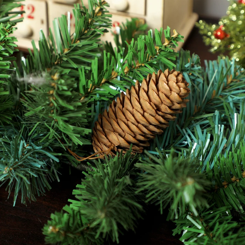 HOMCOM 1,8 m kunstmatige kerstguirlande bloemendecoratie met 162 takjes 8 dennenappels groen