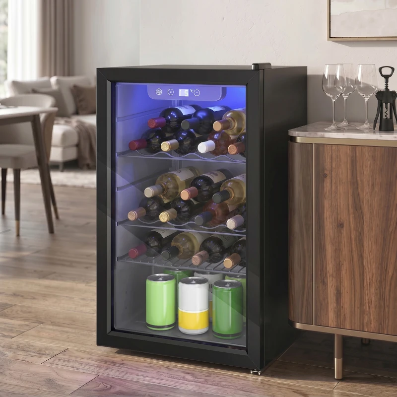 HOMCOM 24 Bottle Wine Cooler, 68 Litre Capacity, 4-16°C Freestanding Drinks Wine Fridge with Glass Door, Black
