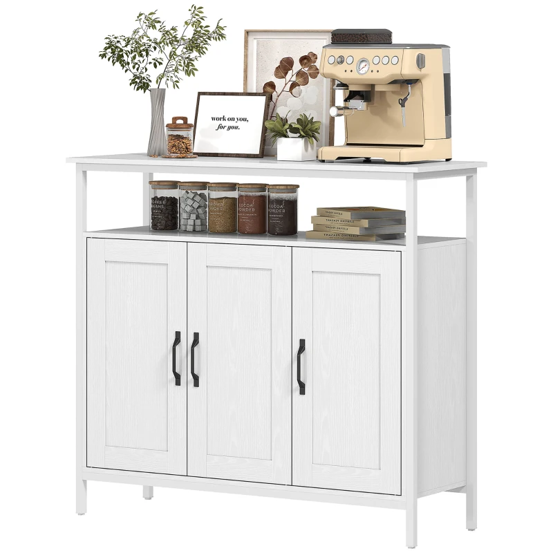 HOMCOM Industrial Kitchen Sideboard with Open Shelf, 2 Cabinets, Adjustable Shelves for Living Room, Dining Room, White